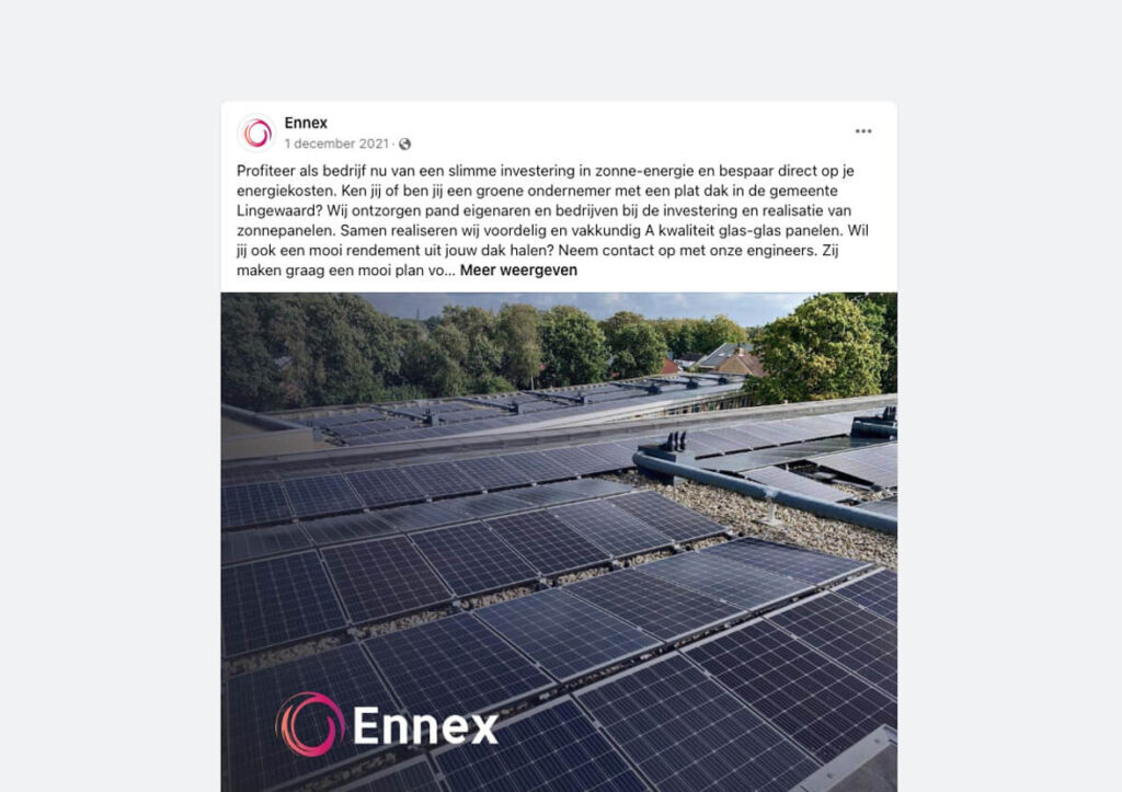 Facebook en Instagram voor Ennex Zonnepanelen in Gendt