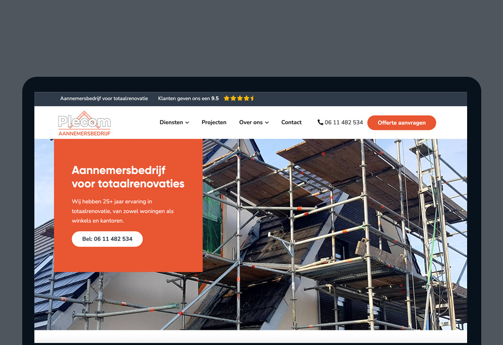 Plecom website huisstijl en logo bouwbedrijf