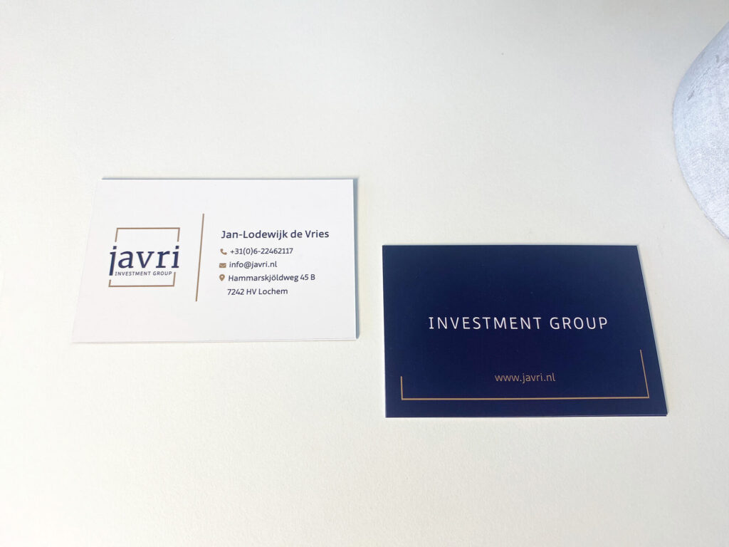 Visitekaartjes voor Javri investment group